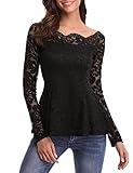 iClosam Women Sexy Off Shoulder A-line Long Sleeve Floral Lace Top