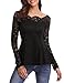 iClosam Women Sexy Off Shoulder A-line Long Sleeve Floral Lace Top