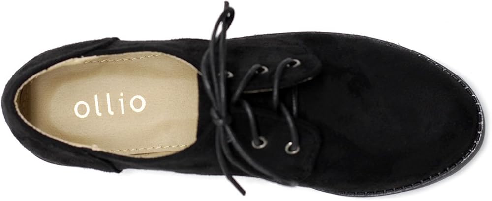  | Ollio Women Classic Flat Shoe Lace Up Faux Suede Oxford | Oxfords