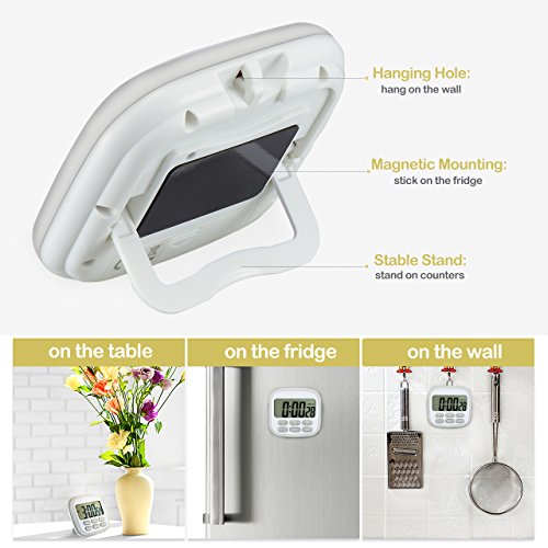Digital Kitchen Timer, Atmoko Cooking Timer, Big Digits,Loud Alarm,Magnetic Backing Stand,Memory Function,12-Hour Display Clock,Count-Up & Count Down for Cooking Exercise—Grey (Battery not included)