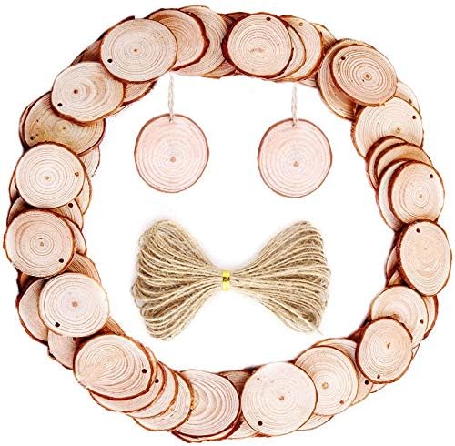 Natural Wood Slices Unfinished Predrilled Round Wooden Pieces with Holes Bark for Craft Centerpieces Christmas Decorations Ornaments (2"-2.4" 50pcs)