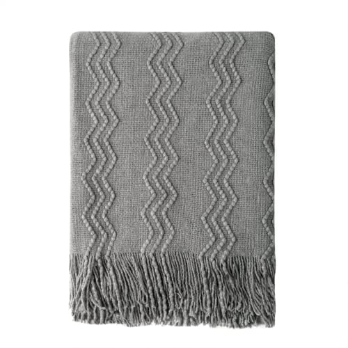 BOURINA Textured Solid Soft Sofa Throw Couch Cover Knitted Decorative Blanket,Dark Grey, 152x203cm