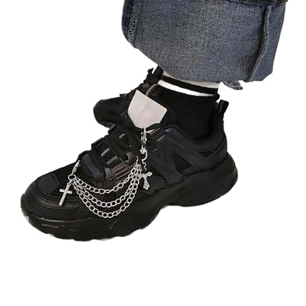 Carufin U-shaped Cross Tassel Shoe Chain Silver Foot Accessories Casual Shoes Boots Chains Jewelry for Women and Girls