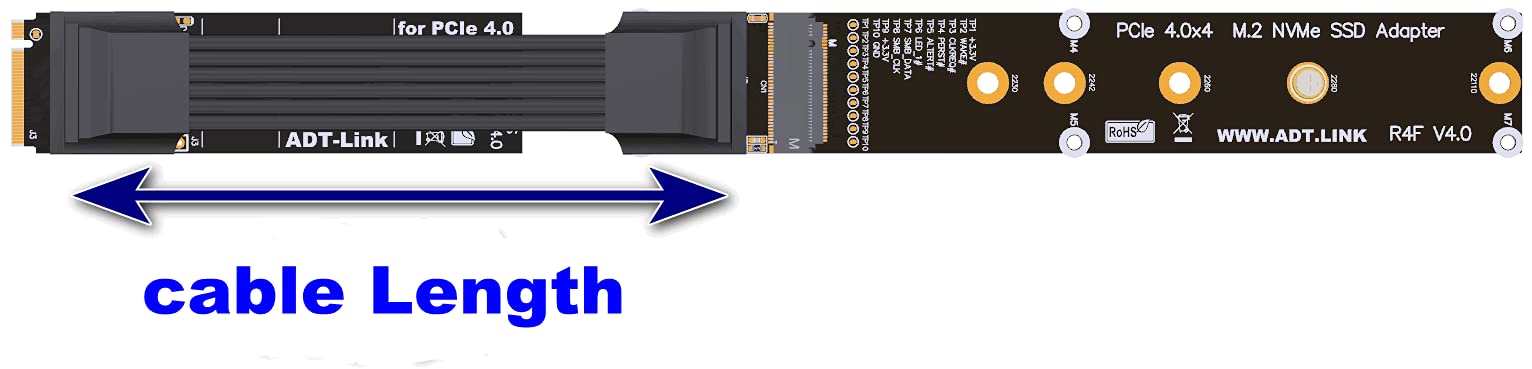 ADT-LINK M.2 NVMe SSD to PCI Express 4.0 X4 Extension Cable Full Speed 64G/BPS Solid State Drive Riser Card Support SSD 2230 2240 2260 2280 22110 (20CM,R44SF 4.0)