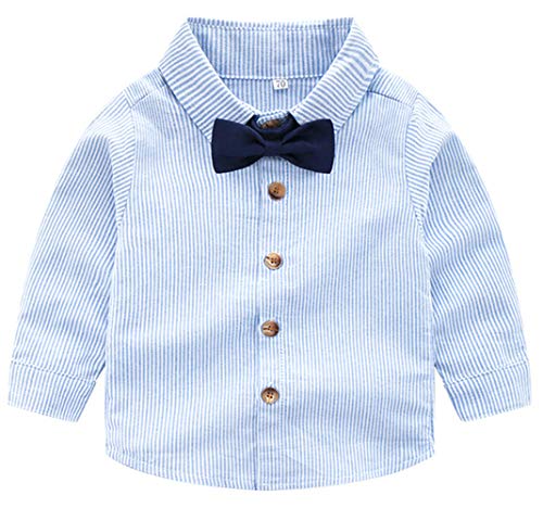 Toddler Dress Suit Baby Boys Clothes Sets Bowtie Shirts + Suspenders Pants 3pcs Gentleman Outfits Suits 6Month - 6Years (Light Blue, 18-24M) - Thumbnail 2