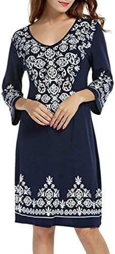 Summer Dress,Lamolory Women 3/4 Sleeve Casual Flowy Print Swing T-Shirt Tunic Dress (Black, XXL)