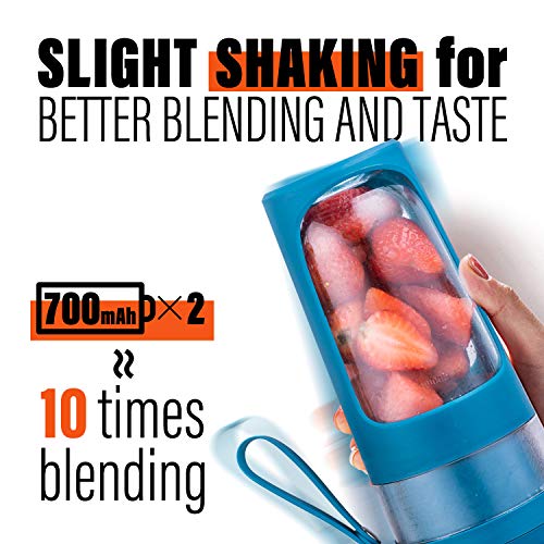 Portable Juice Blender Cordless Personal Blender, USB Mini Juicer 300ml Baby Food Blender, Rechargeable Travel Juicer, Large Capacity Personal Size Fruit Mixer Shakes Smoothies Cup, Blue Green - Thumbnail 4