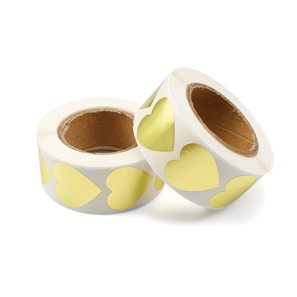 oupados 1000 Pcs Heart Sticker Roll Golden Heart Stickers Heart Sticky Labels Heart Shape Paper for Valentine's Day, Birthday Presents, Envelopes, Gift Bags, Baking, Wedding Invitations