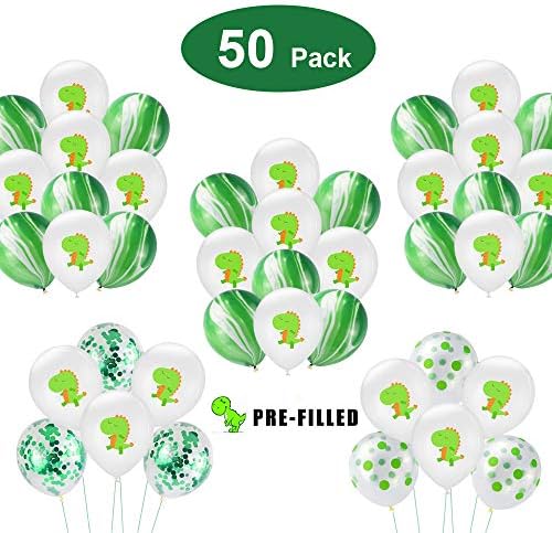 Dinosaur Latex Balloons Confetti Balloons Green Agate Latex Marble-Dino Baby ShowerJungle Jurassic Birthday Party Decorations Supplies(50 Packs)