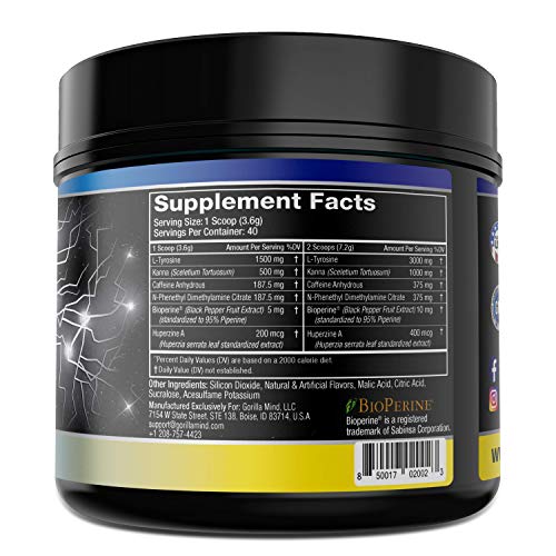 Gorilla Mode Stim Energy PreWorkout Formula Intense Focus & Clean Mental Energy/LTyrosine