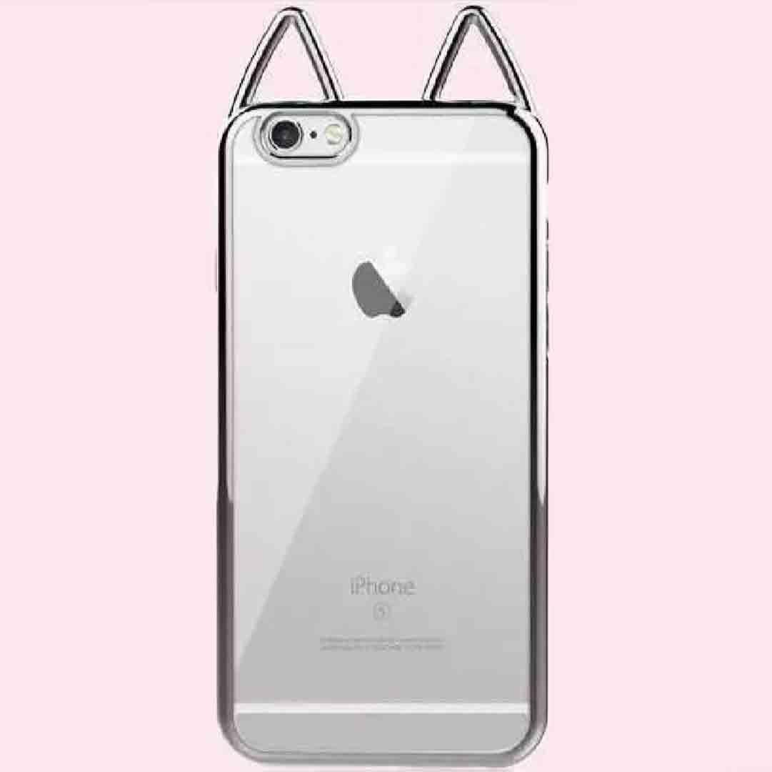 Compatible with iPhone 6/6S Cute Cat Ear Case, Super Soft Electroplate TPU Transparent Cover, OMORRO New Ultralight Slim Case Silver