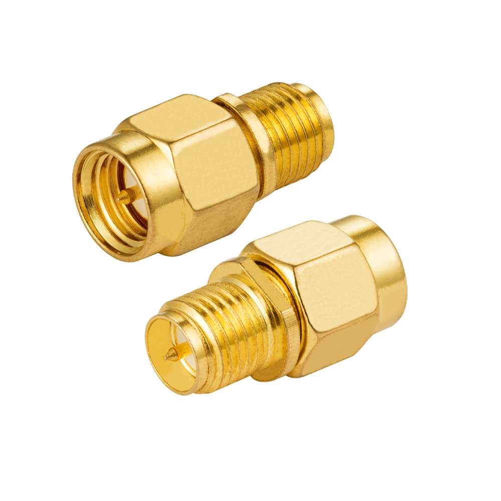 Vecys 2 PCS SMA Male to RP-SMA Female Adapter (with pin) RF Coaxial Straight Adapter Gold Plated for 2G 3G 4G WiFi Antenna Router