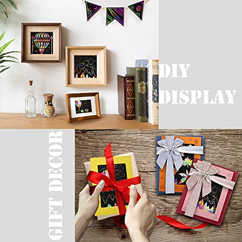 Cupohus Rainbow Scratch Art 80 Piece Set for Kids, 50 Sheets 5’’ x 7’’ Magic Scratch Off Paper with 20 Sheets Envelopes, 4 Stencils, 5 Scratcher Sticks, and 1 Cleaning Brush