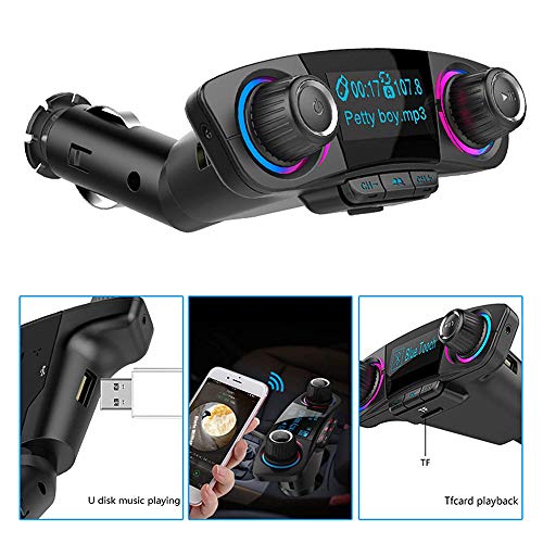 Bluetooth FM Transmitter Virwir Car MP3 Player Wireless Radio Audio Adapter/Bluetooth 4.0/Dual USB 2.1A USB Port/Hands-Free/AUX Input&Output/Voice Navigation/Suport U Disk&TF-Card/Folder Playback