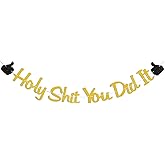 Holy Shit You Did It Banner - Congrats Grad Sign - Funny Graduation Banner - High School/College Graduation Party Decorations Gold Glitter