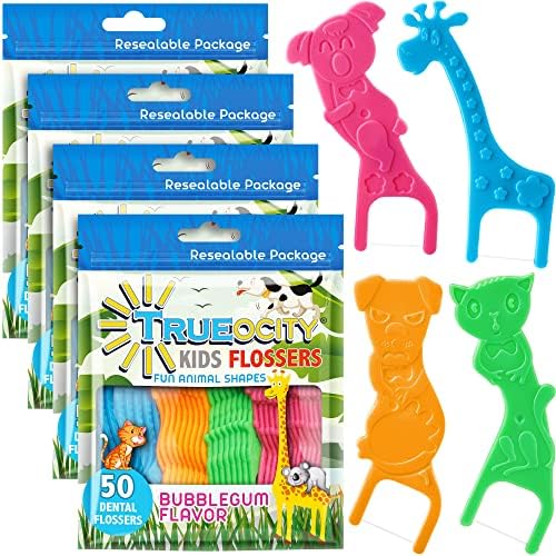 Kids Flossers 4 Pack (200 Total), Kids Floss Picks, Flossers Kids