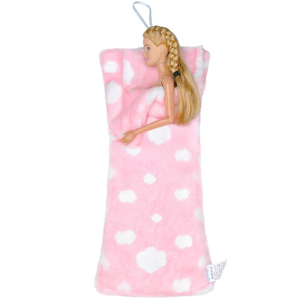 E-TING Handmade Fluff Sleeping Bag for Barbie Doll Bedroom Accessories (Pink Heart)