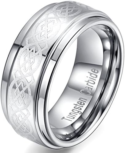 Mens Womens 9mm Tungsten Carbide Ring Celtic Knot Lasered Wedding Engagement Band Step Edge Comfort Fit