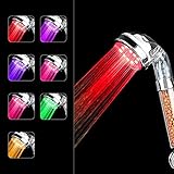 LED Shower Head, Negative Ionic Double Filter Removes Heavy Metals, Chlorine, Bacteria and Impurities, 7 Color Changing, ICFPWR LED Handheld Shower Head [Large]