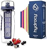 Hydracy Fruit Infuser Water Bottle - 32 Oz Sports Bottle - Full Length Infusion Rod, Time Marker & Insulating Sleeve + 27 Fruit Infused Water Recipes eBook Gift - Blue Berry