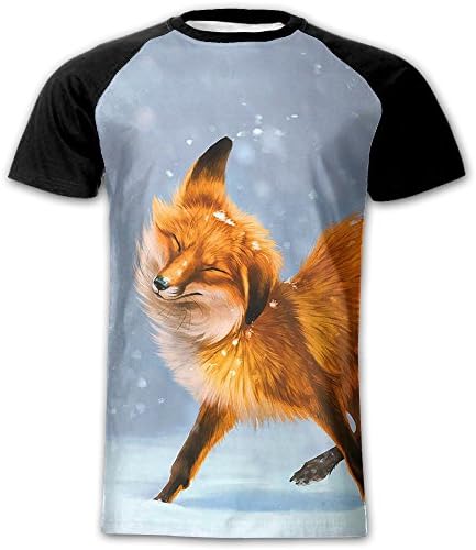 Hai Yan Gu Fox meet Snow Men Casual Raglan Baseball T-Shirts Short Sleeve Jersey Blouse