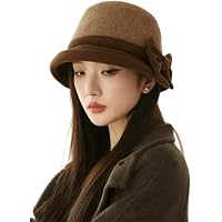 Lanzom Women Wide Brim Warm Wool Fedora Hat Retro Style Belt 