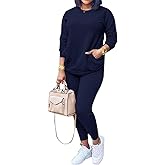 HBQ Women Two Piece Outfits Casual Long Sleeve Sweatsuits Jogger Tracksuits Lounge Sets With Pockets