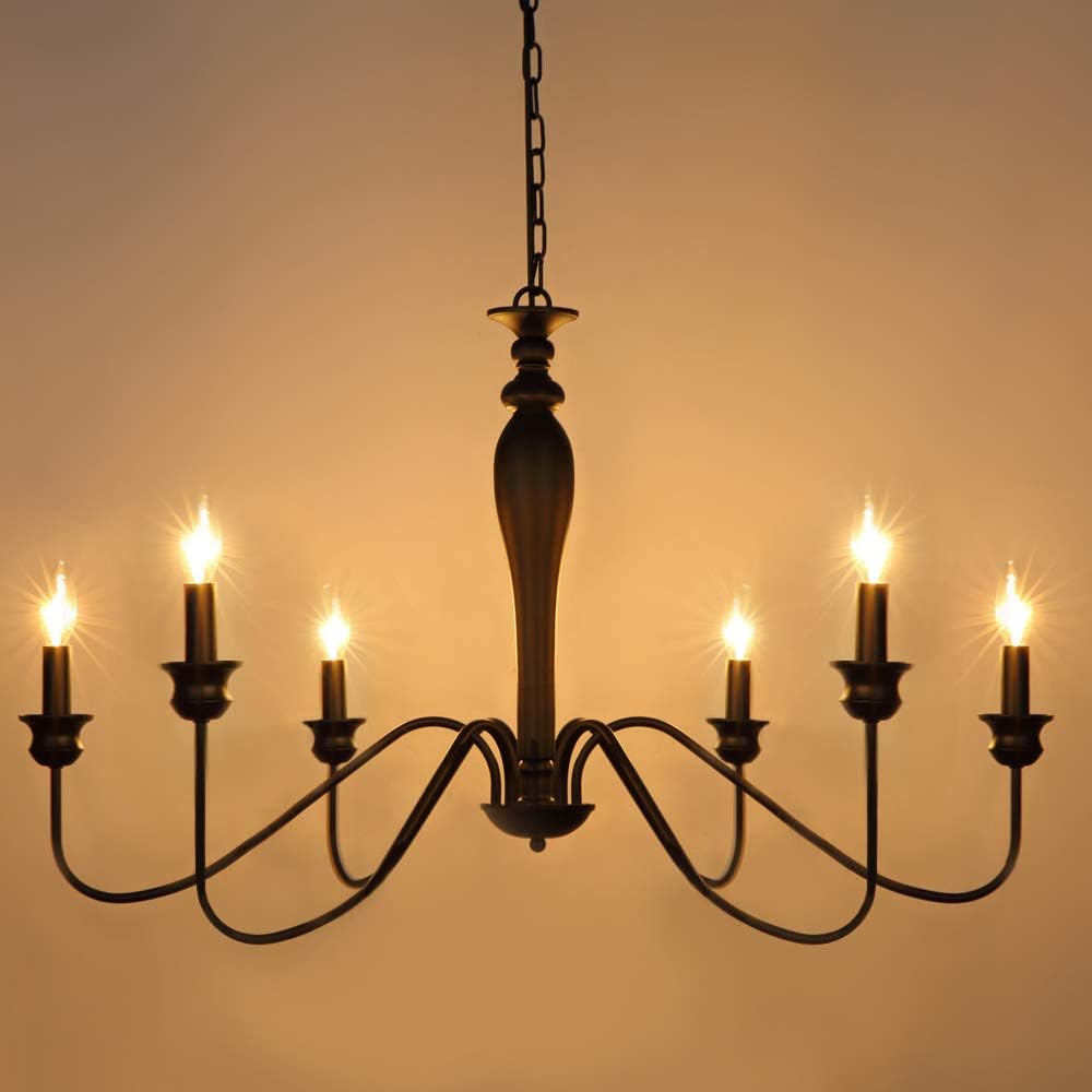 Derksic 6-Light Farmhouse Chandelier Black Iron Chandeliers Rustic Industrial Candle Chandelier for Dining Room Living Room Kitchen Bedroom Foyer Barn: Home Improvement