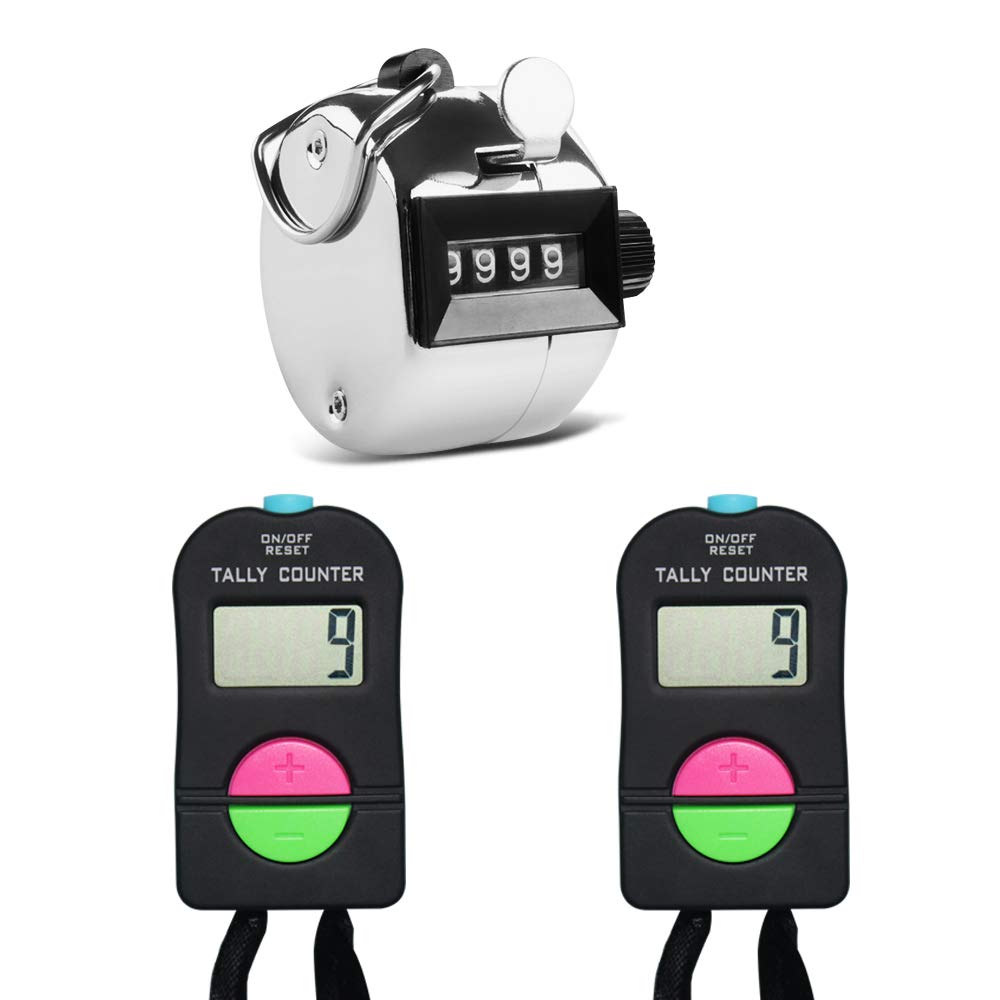 AFUNTA 2 Pcs Electronic Manual Add/Subtract Counter & 1 Pcs Mechanical Manual Clicker, for Golf Running Swimming Baseball Field Tally Records Crochet Row Count
