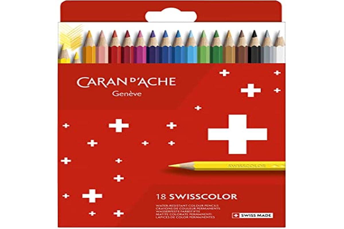 Caran d'Ache Swisscolor 7630002343329 Cardboard Case with 18 Waterproof Coloured Pencils