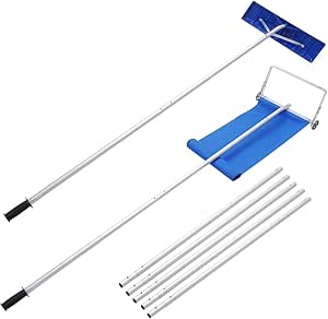 JOSTYLE Roof Snow Rake Removal Tool with 2 Cutting Blade Reach to 24Feet, Upgraded Dual Conversion Head Snow Rake for House Roof with Wheels and Effortless Snow Slide