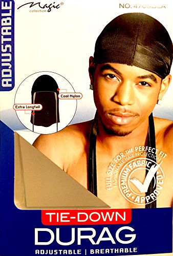 Black DURAG, Du Rag Black Hair wave and braiding DURAG Tie down adjustable Breathable Cool Nylon extra long Tail
