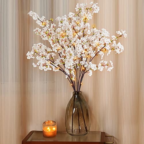 Sunm Boutique 3 PCS Silk Cherry Blossom Branches, Artificial White