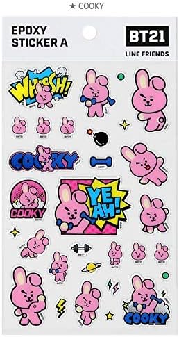 BTS BT21 Official Stickers Version A Lap TOP Decal Super Sticky Stickers + Additional BTS PHOTOCARDS (Random) (Cooky)