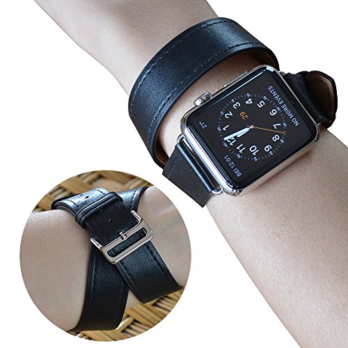 3 in 1 iWatch Leather Cuff Band,Eoso [Bracelet/Single/Double] Leather Loop Band for Apple Watch,Sport,Edition Models((5 Pieces of Bands Included for 3 styles,38mm Black) - Thumbnail 4