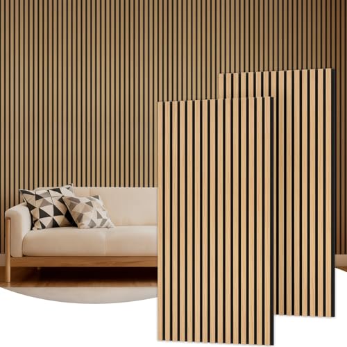 Lot de 2 Panneau Mural Decoratif de Bois, 120 x 60 -1.44㎡, Panneaux Acoustique en 3D, Tasseau Bois Mural Insonorisants pour Decoration Murale Chambre, Salon, Bureau, Comptoir, Teck