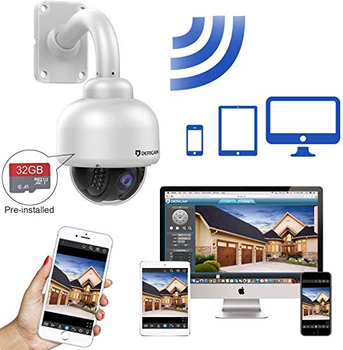 Dericam Outdoor Wireless Security Camera,Outdoor PTZ Camera,Crystal Full HD 1080P,4 X 0ptical Zoom,Auto Focus,Pre-Installed 32GB Memory Card,S2-32G White