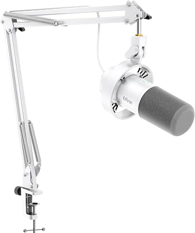 FIFINE K688CTW White Podcast Microphone Kit with Boom Arm XLR/USB
