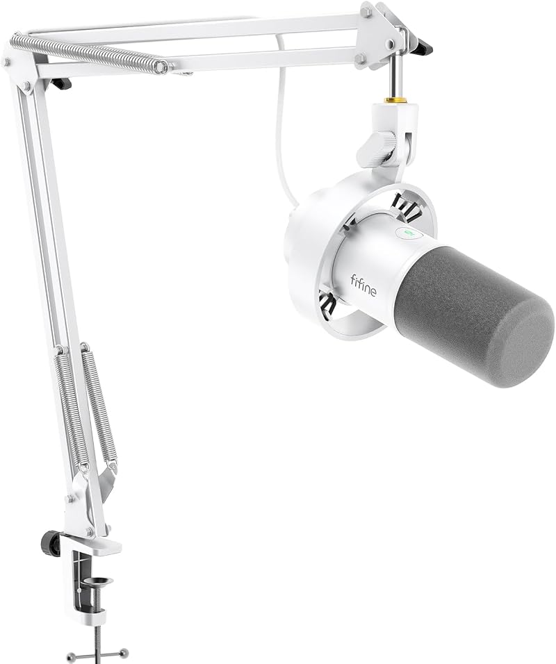 FIFINE K688CTW White Podcast Microphone Kit with Boom Arm XLR/USB