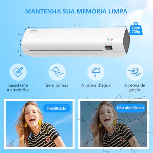Máquina de Laminação de 9 Polegadas & 6 Folhas de Laminação a quente, Tecnologia Never Jam, para Quente & Frio para Folhas de Laminação A4/A5/A6, para Escritório, Escola, Negócios e Casa