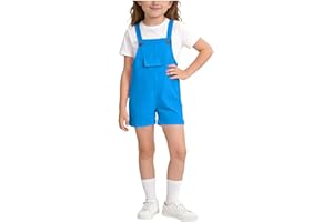 Girls Overall Shorts Kids Summer Casual Adjustable Strap Rompers Solid Color Loose Fit Clothing with Pockets