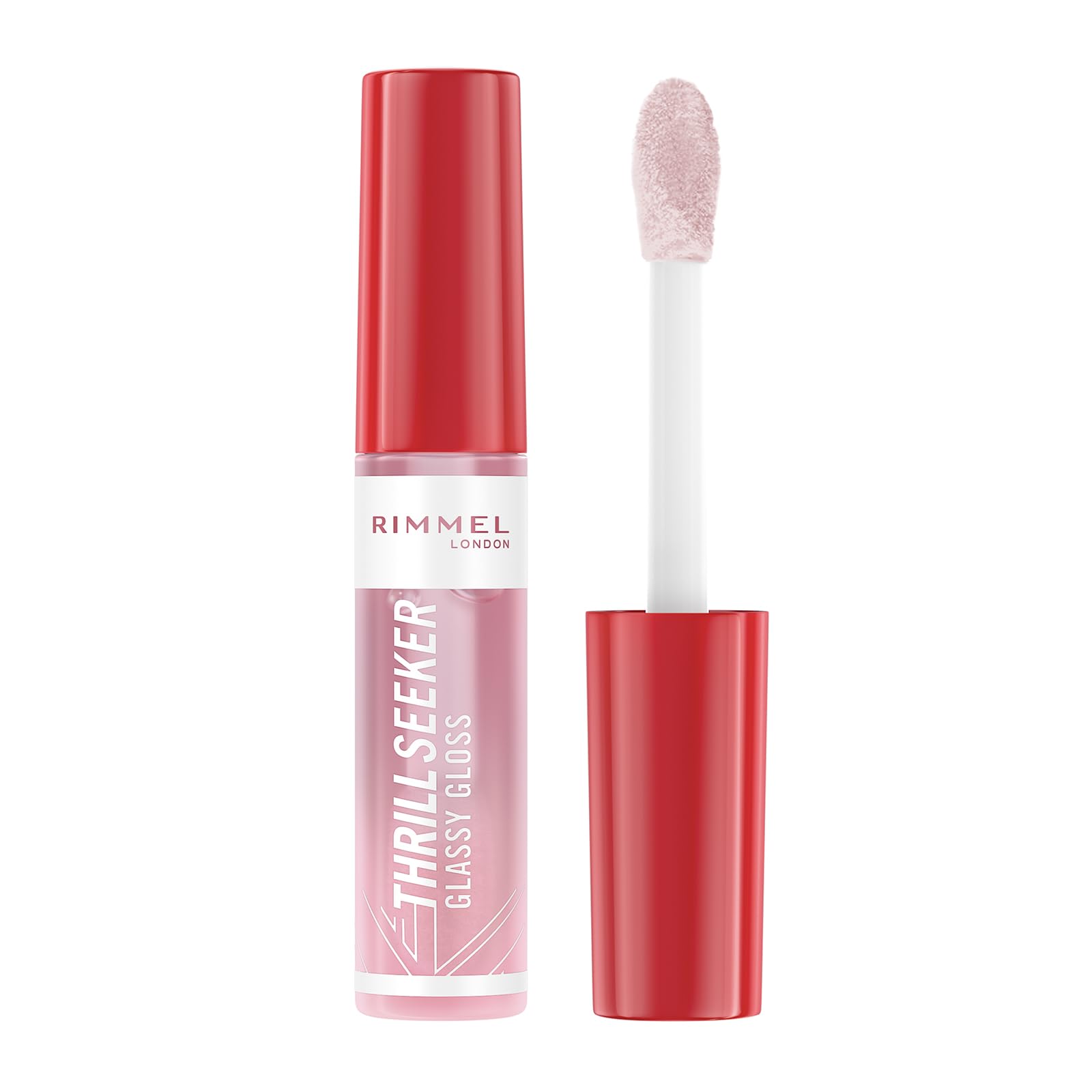 Rimmel Thrillseeker Glassy Gloss 100 Coco Suga, Hydrating Shine, Hyaluronic Acid, Anti-Oxidant Complex, Non-Sticky, Big Applicator, Healthy-Looking Lips, Delicious Scent, Vegan, Cruelty Free โ image 1