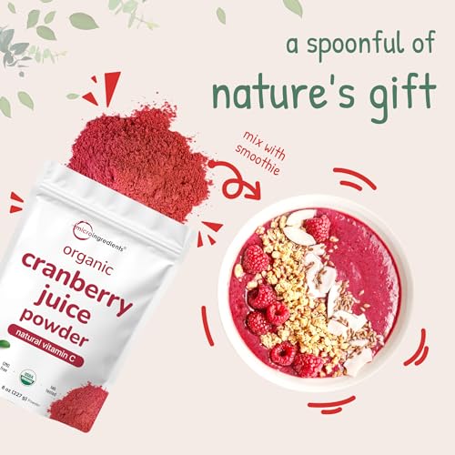 Sustainably US Grown, Organic Cranberry Juice Powder (Wild Cranberry Supplements Cold Pressed), 8 Ounce | Supports Urinary Tract Cleanse & Prostate Health* | Filler Free, Water Soluble, Pet Friendly