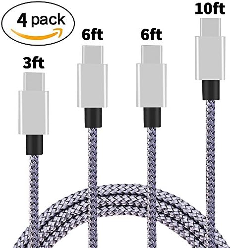 Type-C Charger Cable [4-Pack], KinPond Metal Plug Nylon Braided High Speed 3FT 6FT 6FT 10FT Ultra Durable USB-C Charging Cable for Samsung Galaxy, LG, Nexus, Motorola, HTC, Smartphones and More More