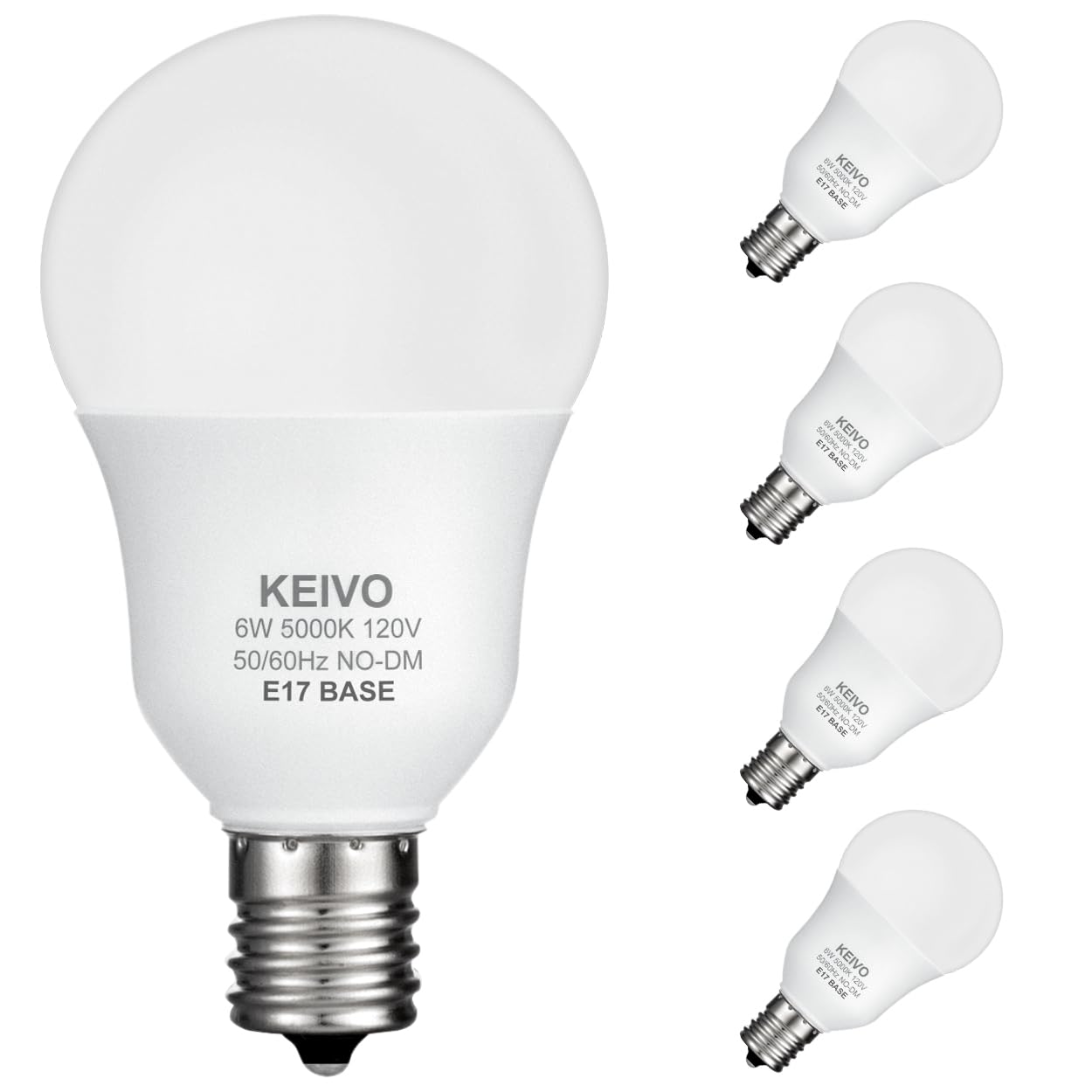 Photo 1 of KEIVO E17 Intermediate Base LED Light Bulbs, 6W(60 Watt Equivalent), Daylight 5000K, 600lm, G14 LED Bulb for Ceiling Fan, Non-Dimmable, Pack of 4