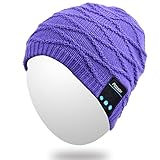 Qshell Men Women Bluetooth Audio Music Beanie Hat Cap with Stereo Speaker Headphones Microphone Hands Free and Rechargeable Battery for Cell Phones, iPhone, iPad, Tablets, Android Smartphones - Purple