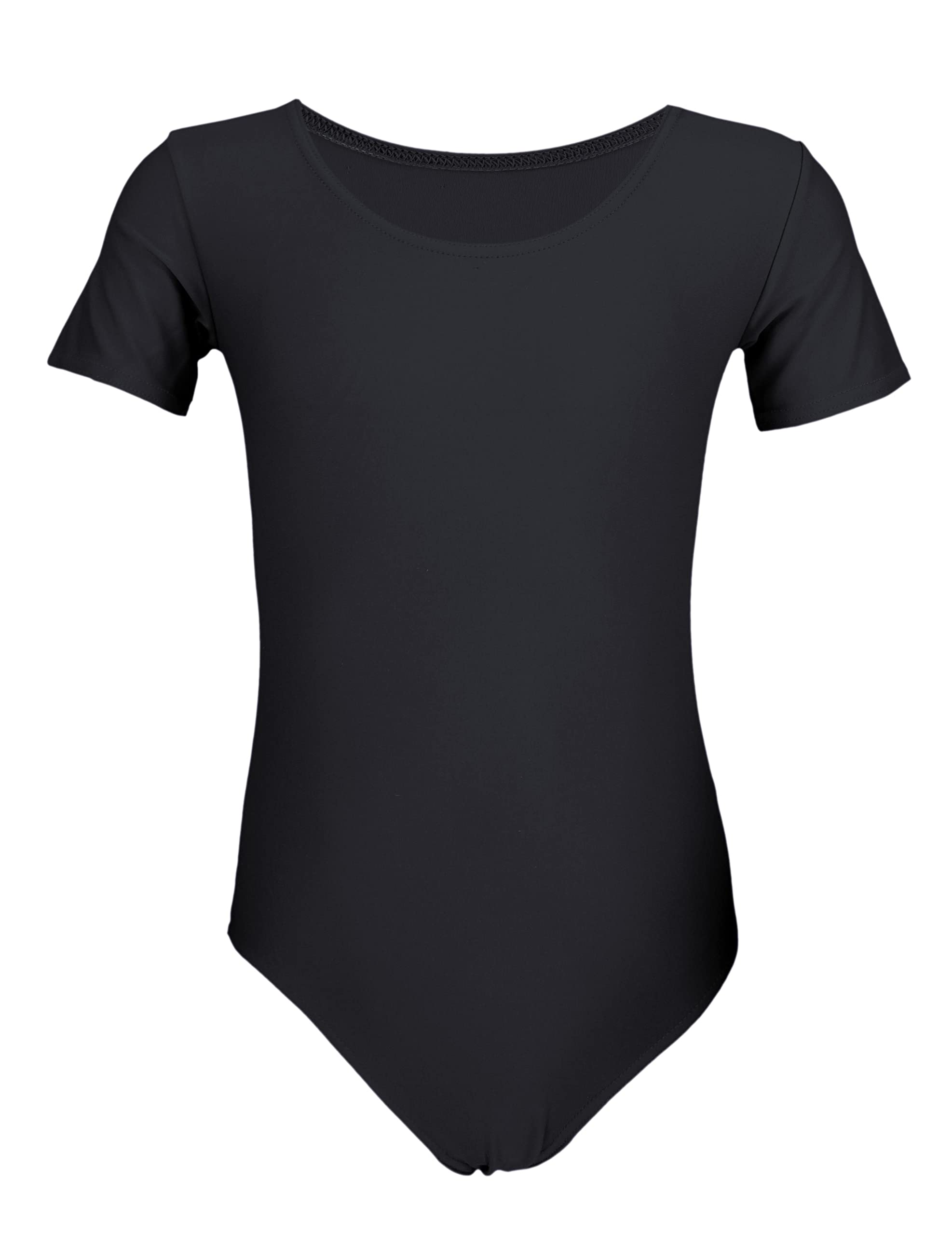 Aquarti Girls' Ballet Leotard Short Sleeve Dance Bodysuit, Black, 140
