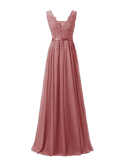 LuckyShe Damen Alinie Chiffon Abendkleider Elegant für Hochzeit Lang mit Spitze Ärmellos