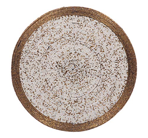 Decozen Handmade Round Beaded Placemat for Coffee Table Dining Table High Quality Beads Heat Resistant Scratch Proof and Easy to Care Kitchen Décor Table Mat with Diameter 14 inches - Antique Gold