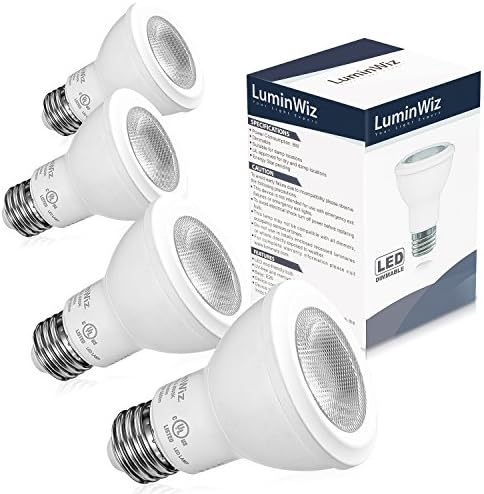 Luminwiz 8W LED PAR20 Light Bulb,Dimmable,50W Equivalent,4000K Daylight White,E26 Medium Screw Base,40° Beam Angle,UL Listed Spotlight,ENERGY STAR,500 Lumens,Pack of 4